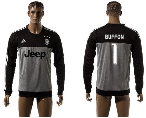 Juventus #1 Buffon Grey Long Sleeves Soccer Club Jersey